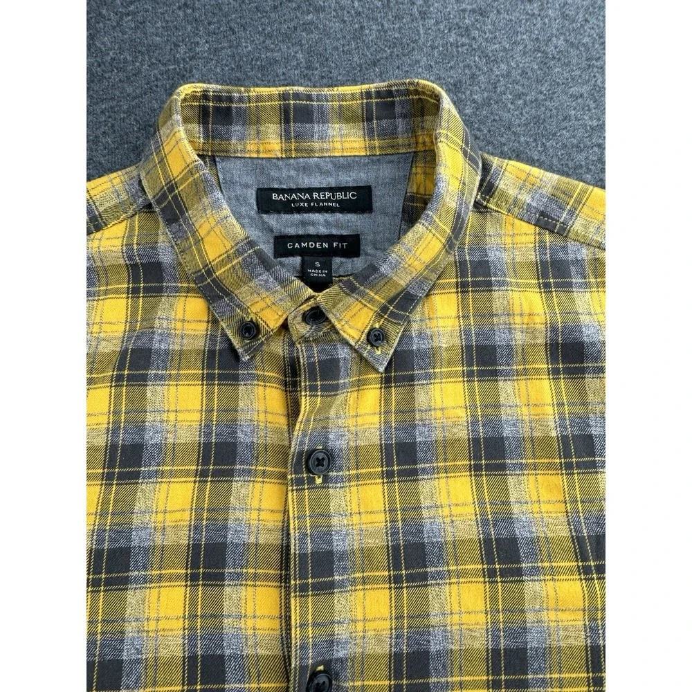 Banana Republic Mens Luxe Flannel Shirt‎ Camden Fit Sz Small Yellow Black Plaid